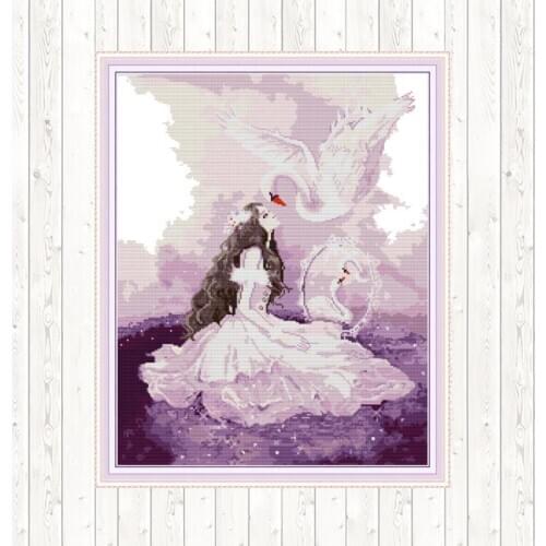Beauty and Swan Cross Stitch Kit DIY Needlework Printed on Canvas Painting Embroidery Kits 11CT 14CT Cotton Thread Painting