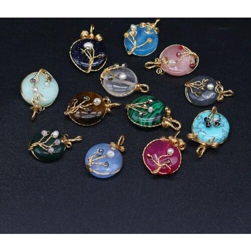 Natural Stone Pendants Charm Oblate Rose Quartzs Opal Crystal Pendant for Jewelry Making DIY Necklace Earring Party Gift