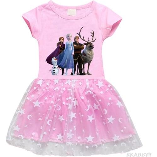 Disneys New Frozen CCotton Summer Short-Sleeved Star And Moon Childrens Dress Birthday Party Clothes