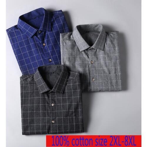 New Arrival Fashion Spring Autumn Super Large Printed Long Sleeve Shirt Men Plaid Flannel Casual Shirts Plus Size M-5XL 6XL 7XL
