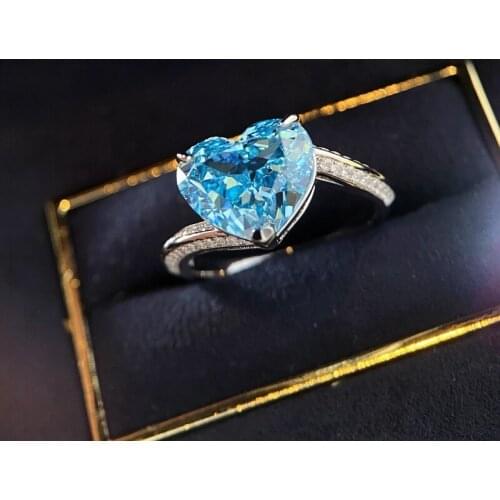 Heart cut Lab Aquamarine cz Ring 925 sterling silver Engagement Wedding band Rings for Women men Party Jewelry