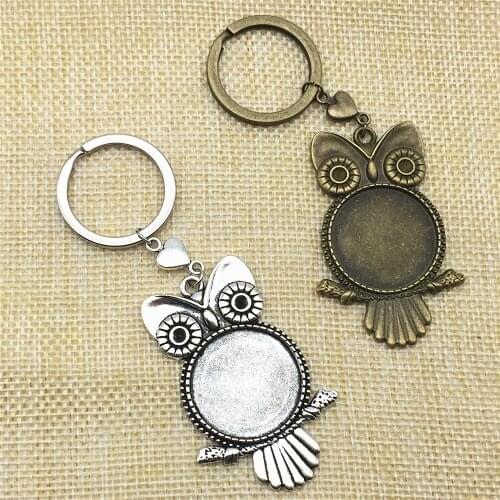 Owl Shape Cabochon Base Keychain Fit Round 25mm Dia Peach Heart Diy Keychain Zinc Alloy Key Rings Jewelry Finding Diy Making