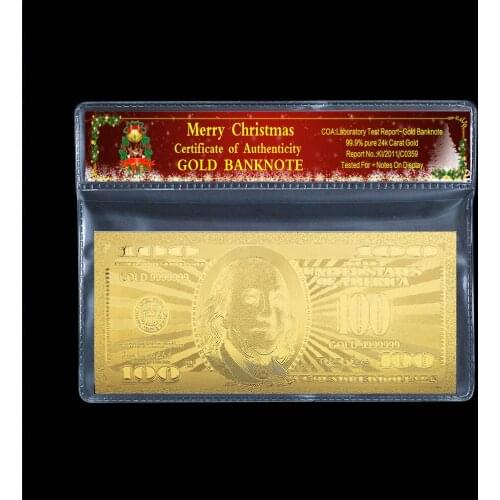 Gift commemorative coin 100 dollar old banknote 24k gold-plated Christmas plastic photo frame paper gift 2 / batch