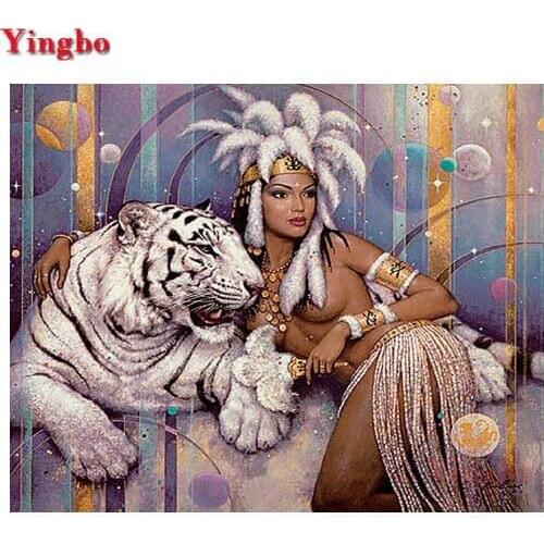 Full Sets Diamond Embroidery Egyptian woman and tiger 5D DIY Diamond Mosaic Diamond Painting Cross Stitch Handicraft Home Decor