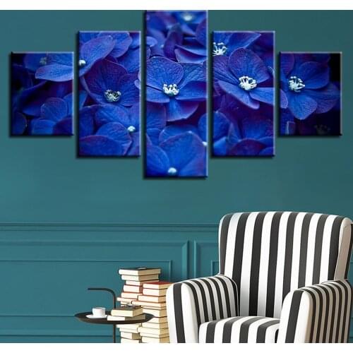 Simple Blue Flower Group Canvas HD Prints Posters Home Decor Wall Art Pictures 5 Pieces Art Paintings No Frame