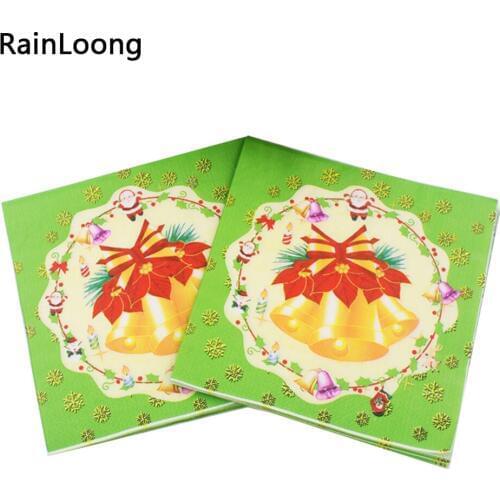 [RainLoong] Food-grade Bell Paper Napkins Christmas Festive & Party Tissue Napkins Decoration Guardanapo 33*33cm 1 pack