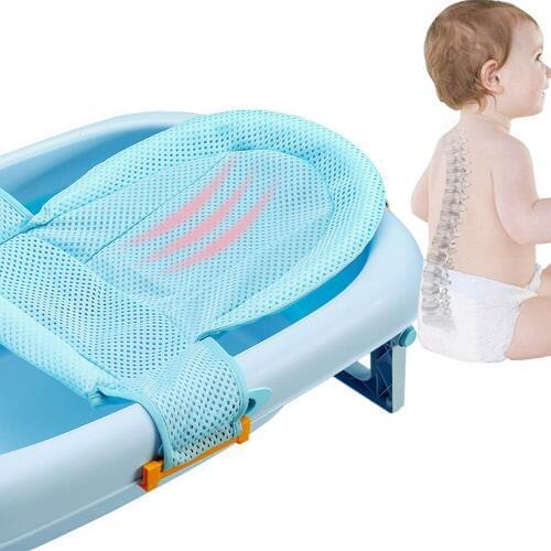 4-Buckle Adjustable Non-slip T-Shape Safety Bath Tub Bathtub Support Seat Net Sling Hammock for 0-12 Months Baby Toddlers
