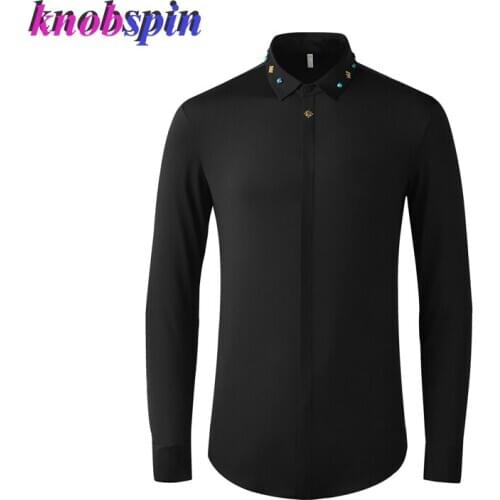 High quality Nylon Shirt Men Long Sleeve Slim Casual Shirts for men Turn-over Collar Solid Silky Breathable Mens Shirts Camisas