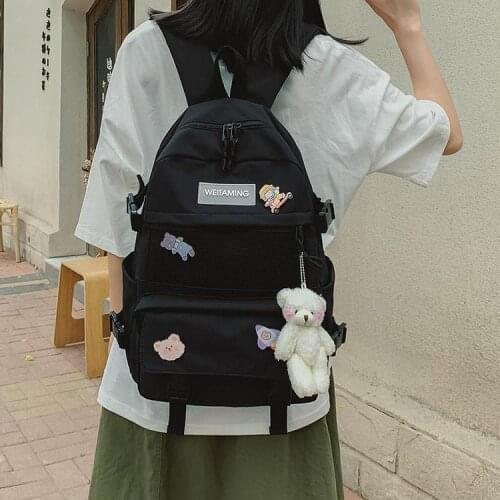 Women Backpack Nylon Large Capacity School Bag for Teenage Girls Backpack Multiple Pockets Solid Color Travel WomenBag Rucksack