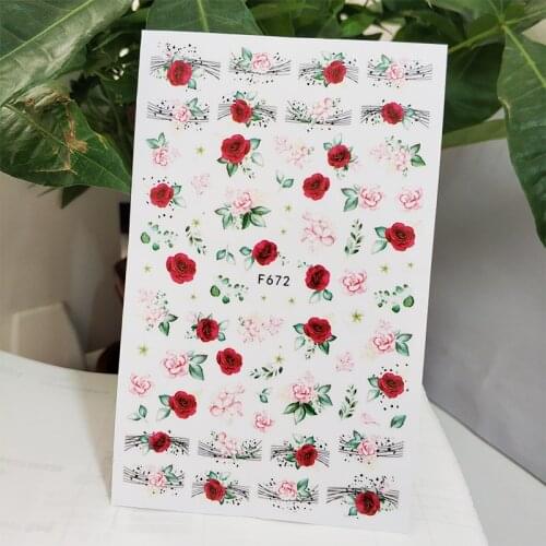 3D Nail Sticker Decals Self-adhesive Design Stickers for Nails Fashion Rose Flowers Stickers for Manicure Nail Art Decorations