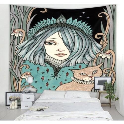 Nordic beautiful girl illustration tapestry Bohemian hippie wall tapestry Art Deco curtains bedroom decoration Mandala tapestry