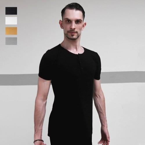 Latin Dance Top Men Short Sleeve Black Round Neck Shirt Male Competition Practice Dancewear Adult Rumba Samba Tango Wear DN3407