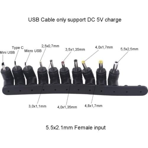 R9JA USB Cable to 5.5x2.1/2.5mm 3.5/2.5/4.0/4.8mm Micro USB/Type C/Mini USB 90 Degree Power Cord for Router Cellphone Tablet