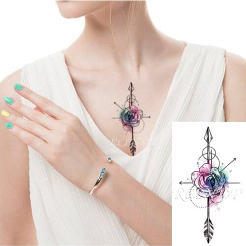 Waterproof Temporary Tattoo Sticker Color Rose Flower Arrow Circle Small Size Body Art Flash Tatoo Fake Tatto for Kids Men Women