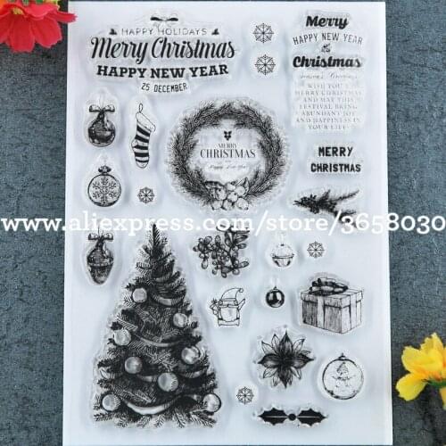 MERRY CHRISTMAS Tree Wreath Giftbox Scrapbook DIY photo cards rubber stamp clear stamp transparent stamp 11x15.5cm 8112620