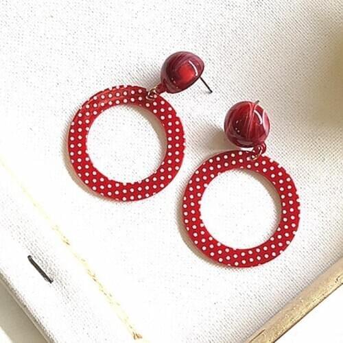 BELLAHYDIARY Korean Japanese INS Acrylic Drop Earrings For Women Jewelry Wedding Round Red Spot Dangle Earrings Party Earring