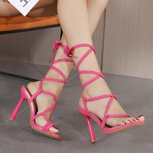 2021 New Summer Fashion Red Design Weave Women Sandals High heels Ladies Sandals Open Toe Shoes size 35-42