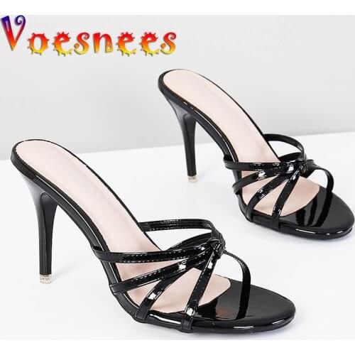 New Super High Woman Slippers 2021 Fashion Women Shoes Thin Heels High Heels Modern Sandals Sexy Outside Cross Belt Party Shoes