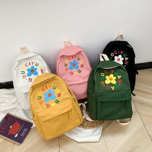 Korean Style Flower Printing Canvas Backpack Women Fresh Tote Backpack School Bags For Teenage Girls Laptop Bag Hot Sale