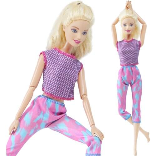 BJDBUS 1 Pcs Purple Sports Yoga Outfit Vest & Trousers Pants Clothes for Barbie Doll Girls Daily Casual Wear Accessories Toys