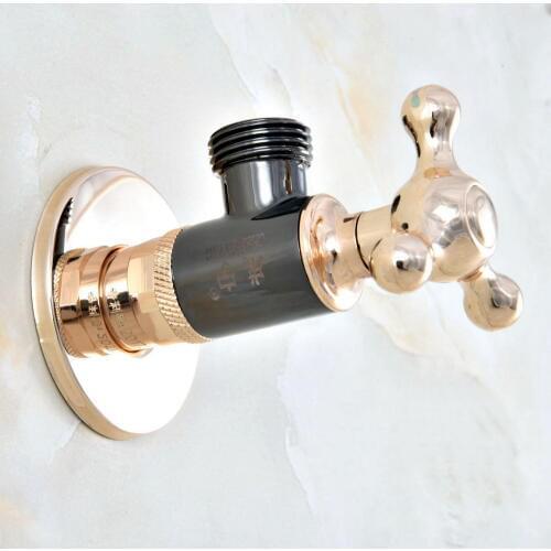 1Pcs Gold Color Brass & Black Oil Rubbed Bronze Bathroom Faucet Angle Stop Valve 1/2" Male Bathroom Accessory aav017