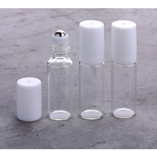 100Pcs/Lot 5ml Transparent Glass Bottle Essential Oil Bottle Roll-on Bottles Plastic Lid Mini Refillable Perfume Vials