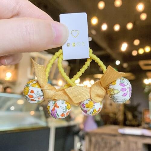 2pcs/lot Handmade girls fabric beads knotted Hair Elastics Bands Gums toddler Hair ties Accessories ponytail holder