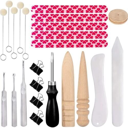 23PCS For Diy Leather Edge Beveler With Wool Daubers, Sanding Strip, Clips, Wood Leathercraft Edge Slicker Burnisher