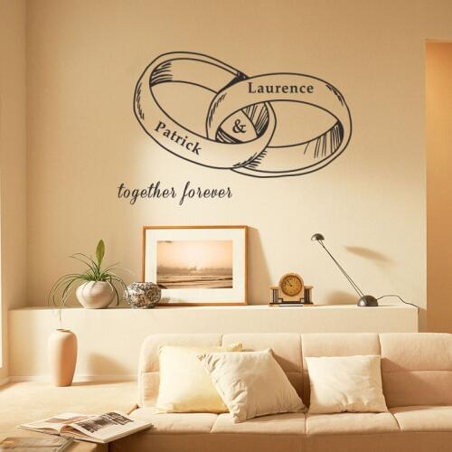 57*39cm Romantic Couple Ring Wall Stickers Vinyl Home Decor Lovers Gift Commemorate Ring Wall Decals