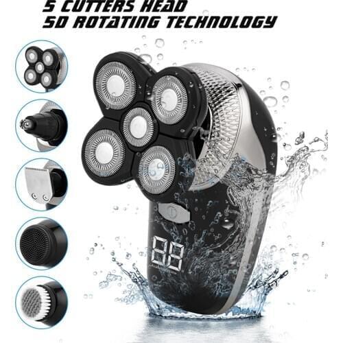 5In1 Wet Dry Electric Shaver Men Beard Nose Hair Trimmer Rechargeable Blad Head Shaving Clipper Razor Facial Body Grooming Kit