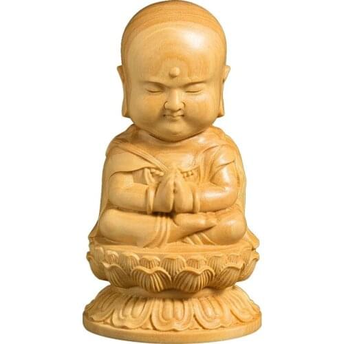 7cm Ksitigarbha Buddha Solid Wood Small Ornaments Boxwood Carving Sculpture Crafts Home