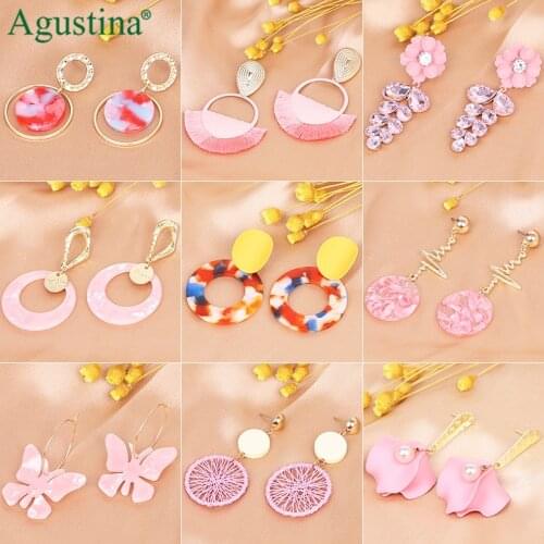Agustina New Korean acrylic Pink earrings Sweet for women boho 2021 fashion Geometric Gold drop earrings jewelry Party girls