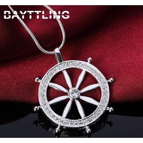 BAYTTLING New 925 Sterling Silver 18 Inch Round Zircon Rudder Pendant Necklace For Woman Man Fashion Party Gift Jewelry