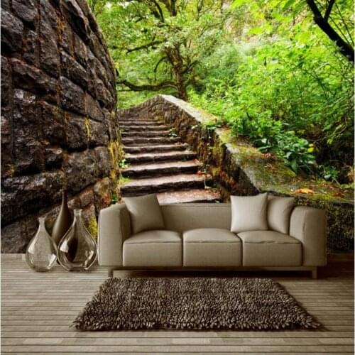 Beibehang Custom large - scale murals outdoor garden woods stairs three - dimensional space background wall non - woven fabrics