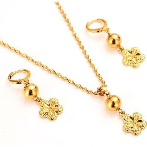 Beads Flower Jewelry sets Gold Color Bridal Wedding sets Necklace Earrings Ethiopian/Africa/Arabia Items women girls gift