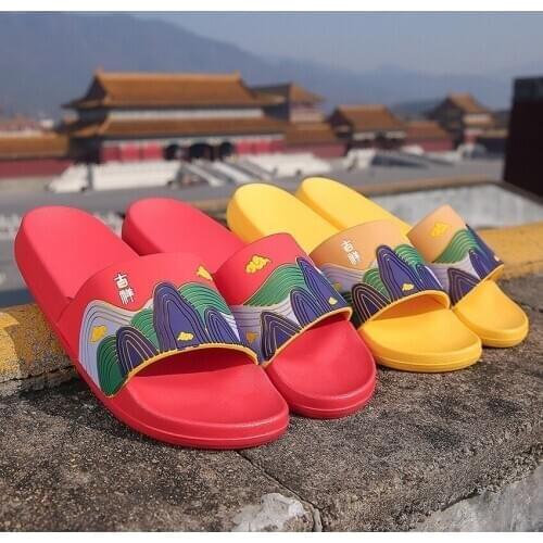 Home Fashion Slippers Chinese Style Non-slip Thick Bottom Flat Flip Flops Family Indoor Slides Women Men Couple Girls Shoes 2020