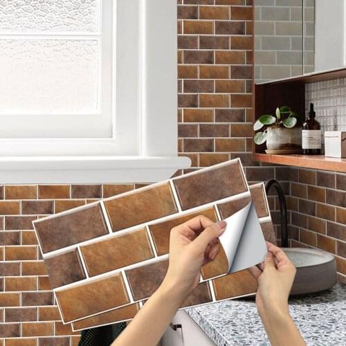 Home Decor Waterproof Self Adhesive 3D Wall Sticker Brick Pattern Bathroom Vinyl Tiles Peel and Stick Backsplash Kitchen Tile