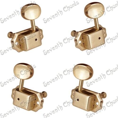 A Set 2R2L Gold Deluxe Ukulele 4 String Guitar Tuning Peg keys Tuners Machine Head - Small oval Concave Button