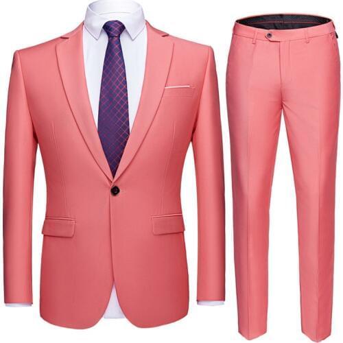Pink 2 Piece Suit (Jacket+Pants) Men Wedding Prom Suits Men 2019 Brand Slim Fit Single Button Formal Business Tuxedo Suit Male