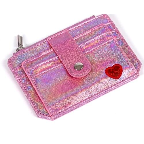 Fashion sweet Pu Leather Laser Coin Purses Hologram Wallets for Women Girls Kids Cute Zipper Card Holder Bag Little love Purse