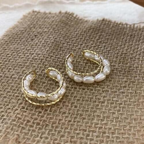 Trendy Fashion Gold Color Open Circle Round Pearl Ear Cuff Earrings Geometric Adjustable Earcuff Clip on Fake Earrings for Women