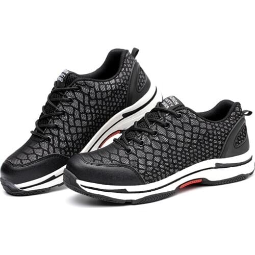 ZEEKSON Breathable Sports Shoes Outdoor Workers Anti-smashing Tooling Shoes Korean Lightweight Lace-up Work Safety Shoes 36-46