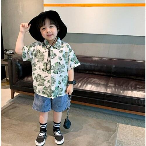 2021 new girls boys printed shirt cotton summer short sleeve kids top