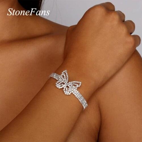 Stonefans New Fashion Rhinestone Big Butterfly Bracelet for Women Boho Crystal Multilayer Tennis Chain Hand Jewelry Wholesale