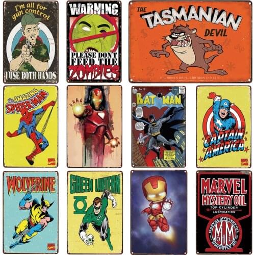 Tin Signs Anime Heros Poster Comic Vintage Metal Plates Painting Cartoon Movie Posters Decor for Boys Room 8x12 inch