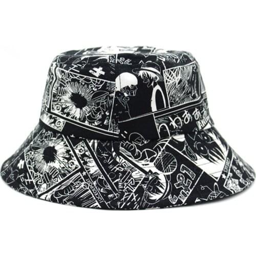 2021 Fashion Printed Hat Women Men Panama Bucket Cap Black White The Design Flat Visor Cotton Anime Fisherman Hat