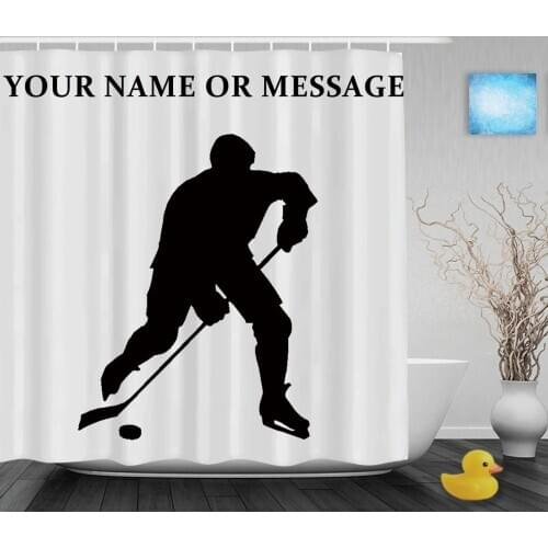 Custom Text Printing Shower Curtain Hockey Player Silhouette Print Bathroom Curtains Polyester Fabric With Hooks