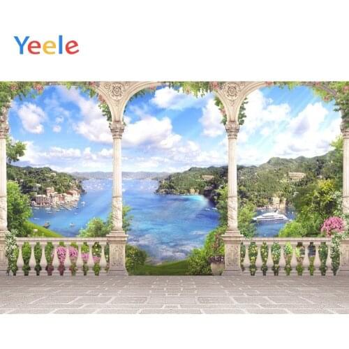 Seaside Mountain Arched Pillar Tree Nature Scenery Scene Backdrop Photography Backdrops Vinyl Background For Photo Studio Shoot