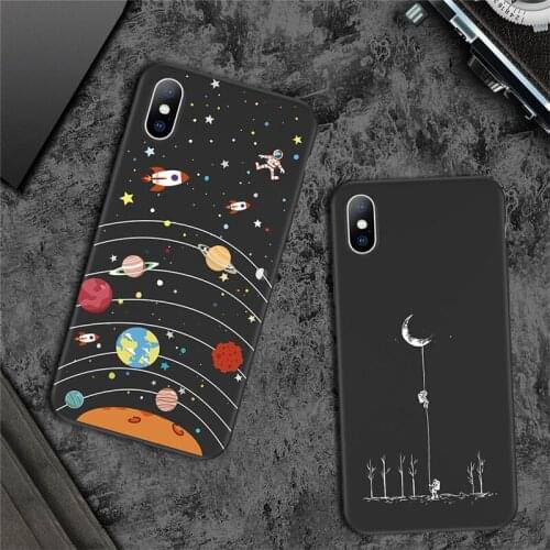 For iPhone 11 Black Base Planet Pattern Case For iPhone 11Pro Max 6 6S 7 Plus X XR XS Max 5S SE Soft TPU Shockproof Back Cover