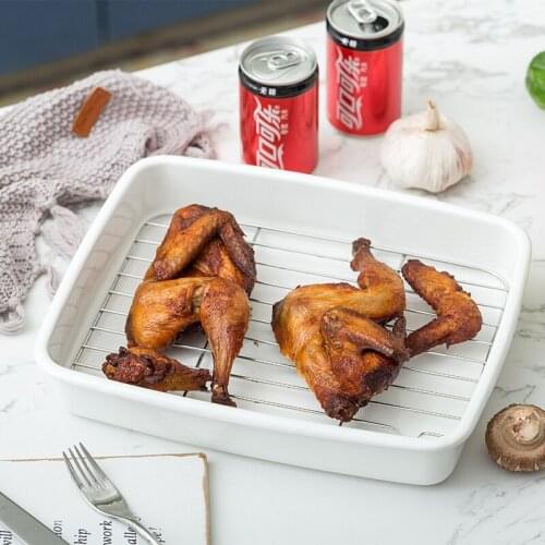 Rectangular Enamel Baking Tray Thickened Curling Fried Chicken Plate Baking Bread Plate with Lid Side Dish Plate Crisper